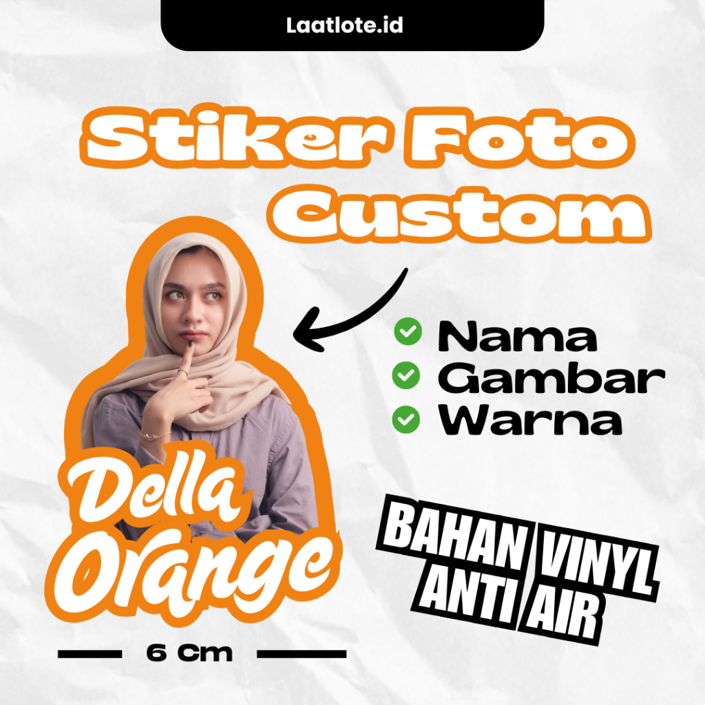 

(5pcs) Sticker Custom Foto Nama - Cutting Presisi - Bahan Vinyl Anti Air