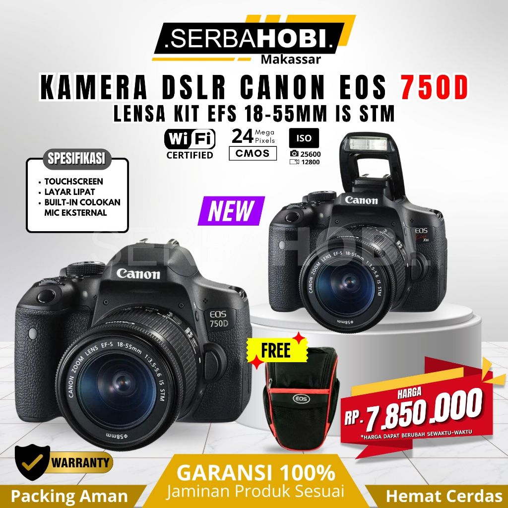 Kamera Canon 750D Kit 18-55mm STM (Baru) Free tas