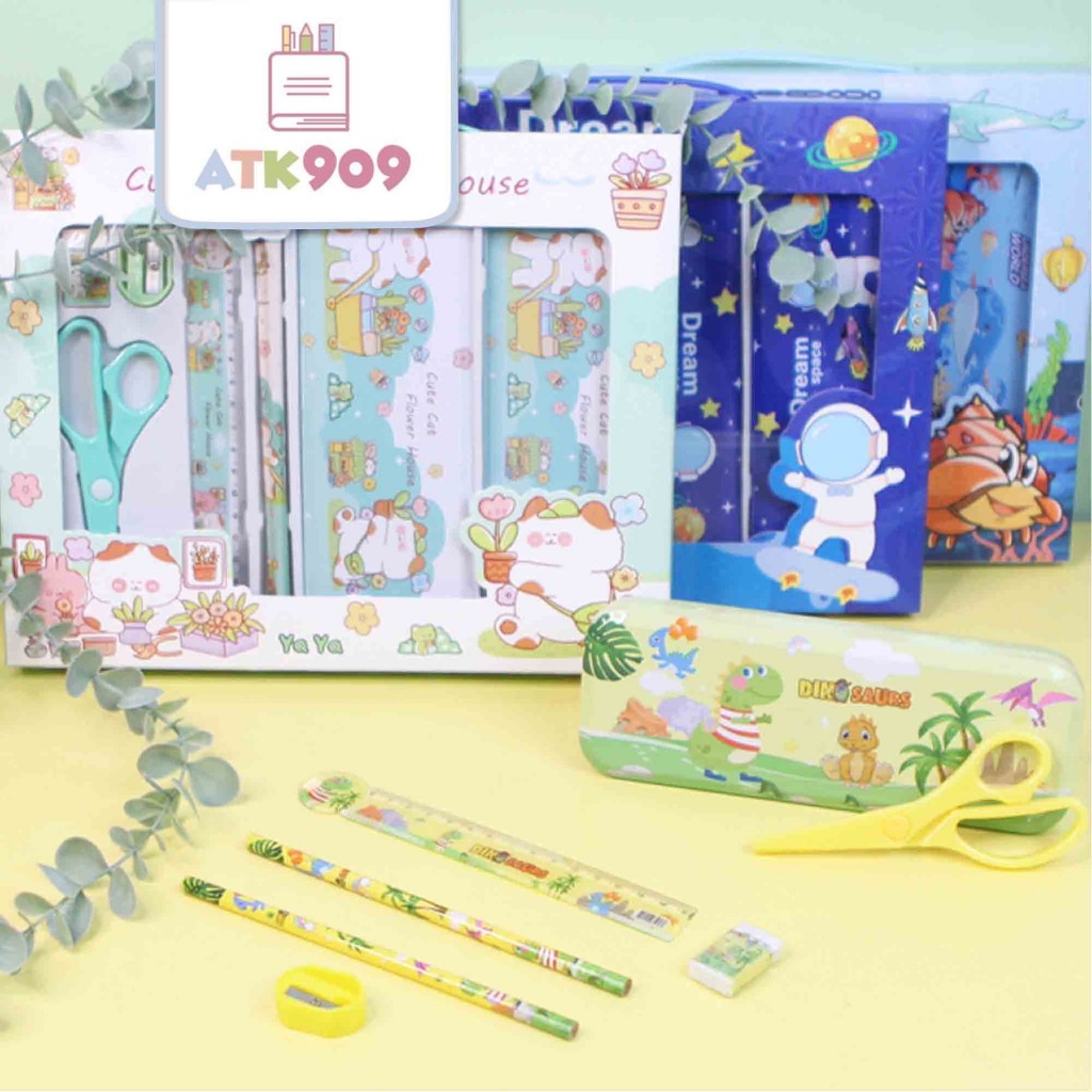 

ATK909 Paket Alat Tulis Set 7in1 Stationery Set Dengan Gunting Study Set Anak Karakter