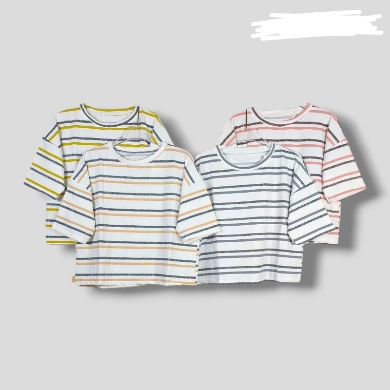 kaos crop top oversize salur wanita baby tery/kaos salur oversize