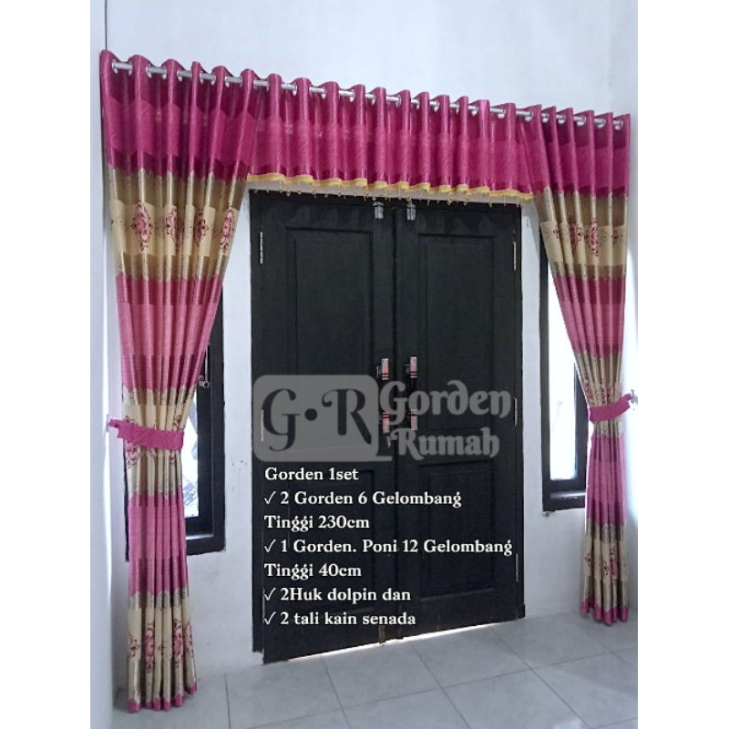 Gorden Ruang Tamu 1set Motif Batik Bahan Blackout Tebal Elegan Mewah Ungu Hijau Coklat Abu Gold