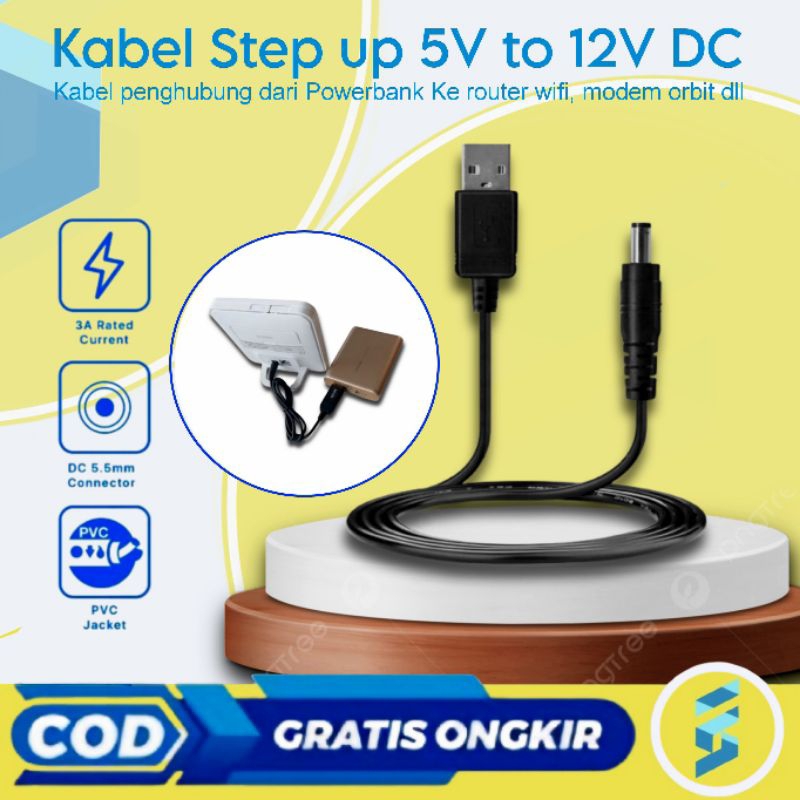 Kabel Power USB DC 12V Modem Orbit Telkomsel kabel wif 5V to 12V supply charger adaptor