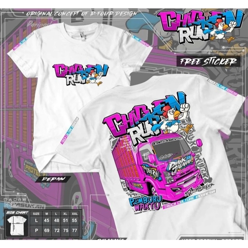 Kaos TRUCK CHICKEN RUN/ kaos Distro motif kata TRUCK CHICKEN RUN/ Tshirt Pria Wanita / kaos pria wan