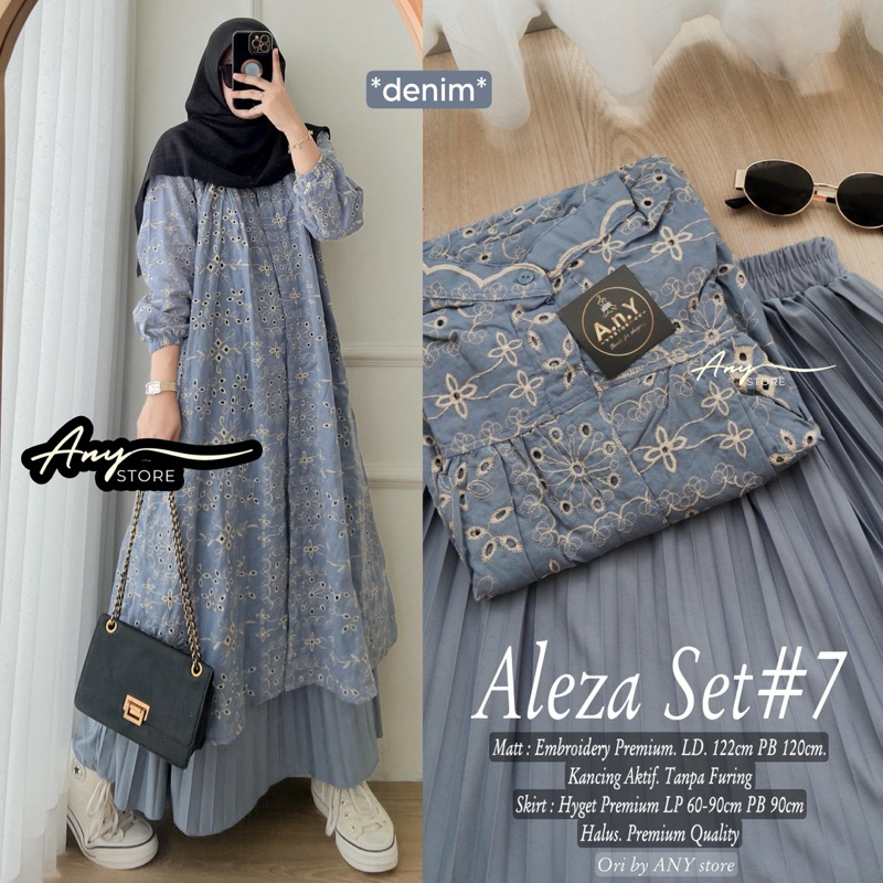 aleza tunic kondangan setelan tunik dan rok by A.N.Y long tunic jumbo ld 120 CM rok panjang plisket 