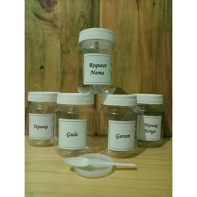 TOPLES BULAT PLASTIK BENING 200 ML TUTUP PUTIH TEMPAT BUMBU DAPUR SERBAGUNA LABEL STIKER KOTAK