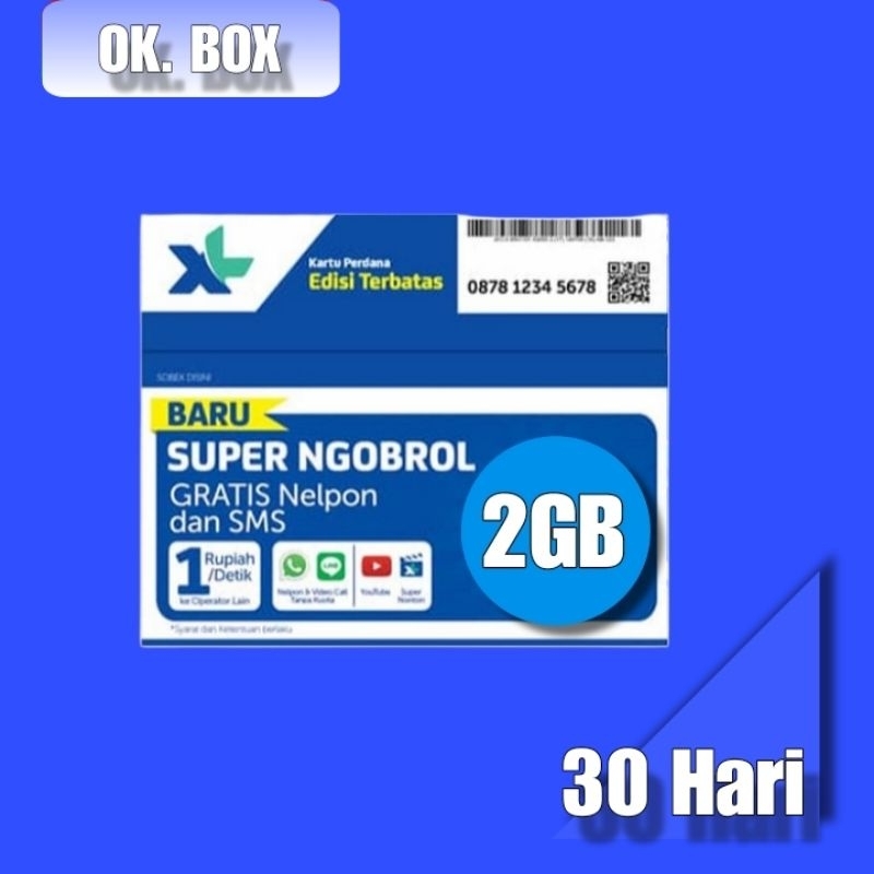 Kartu Perdana XL 2GB Nasional 24Jam 30Hari