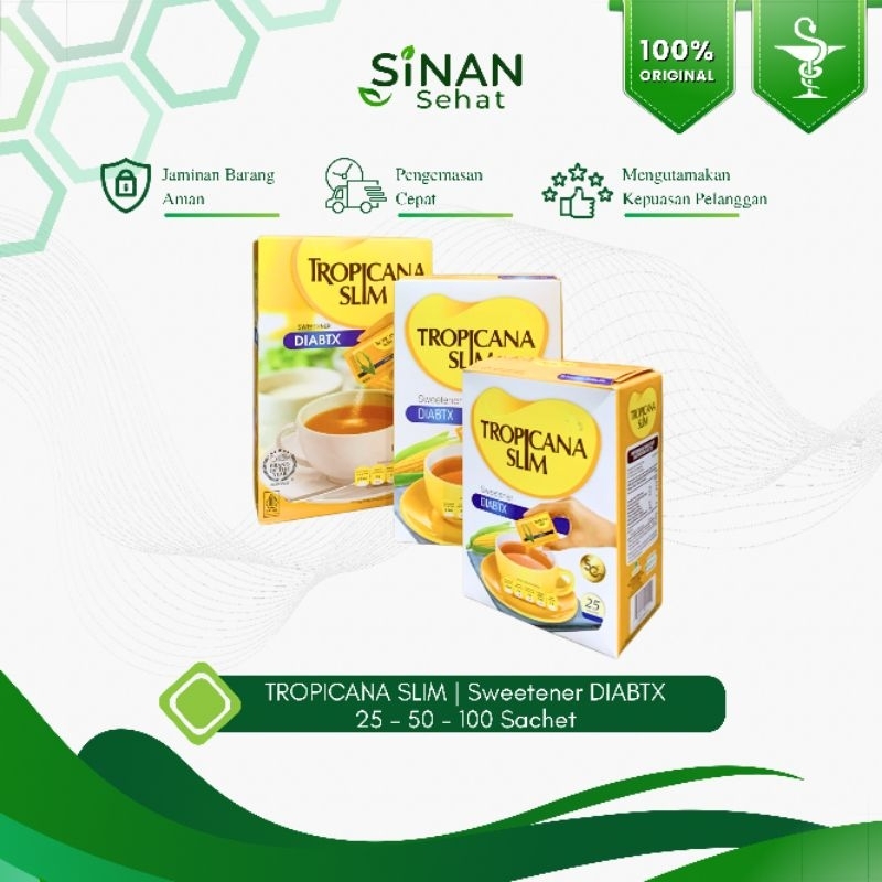 

Apotek Sinan Sehat | Tropicana Slim Sweetener Diabtx 25/50/100 Sachet - Pemanis untuk Diabetesi