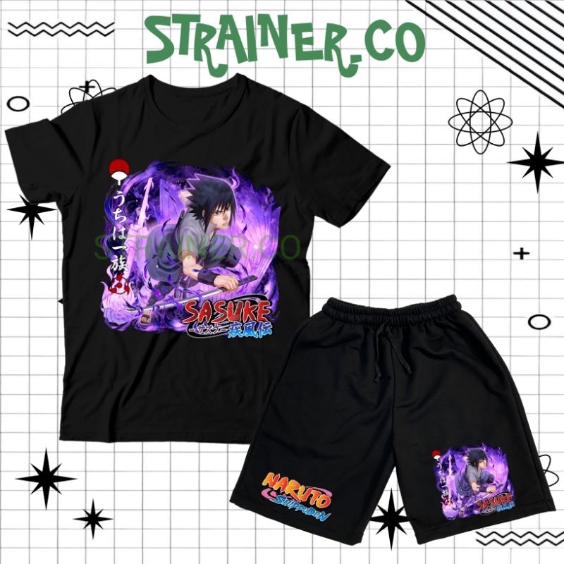 (BISA COD) Setelan Fashion Kaos Anak Baju Anak Celana Pendek Anak Distro UCHIHA SASUKE JUTSU SUSANOO