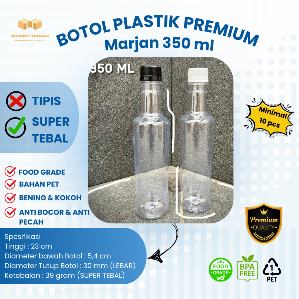 Botol Marjan 350 ml PET SUPER TEBAL BENING PREMIUM 39gr/ botol plastik MADU Marjan 350 ml / BOTOL Ma