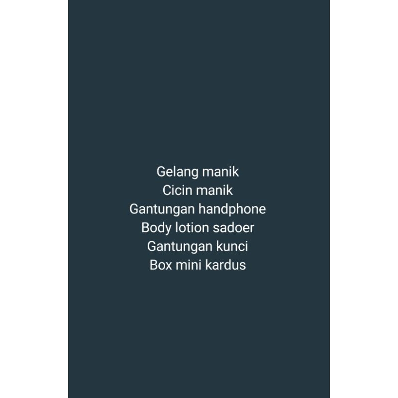 Gelang manik/cincin manik/gantungan handphone/gantungan kunci/box mini kardus/body lotion sadoer,har