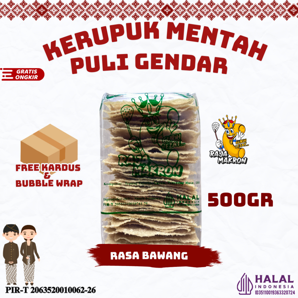 

KERUPUK PULI GENDAR RASA BAWANG MENTAH 500GRAM Snack Camilan Kering Food Krupuk