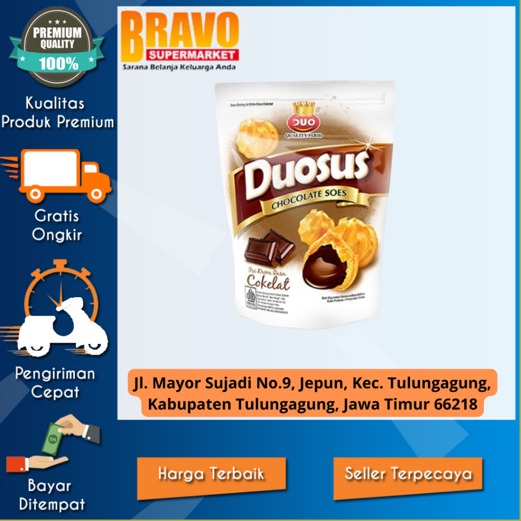 Bravo Supermarket Tulungagung - DUO Duosus Kue Sus Kering Isi krim Cokelat 30GR