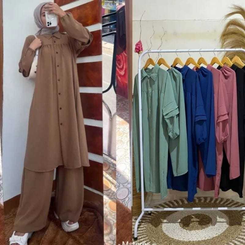 DISKON ONE SET LONG TUNIK CRINKLE AIRFLOW SETCEL LONG TUNIK CINKLE AIRFLOW SETCEL CRINKLE SETCEL