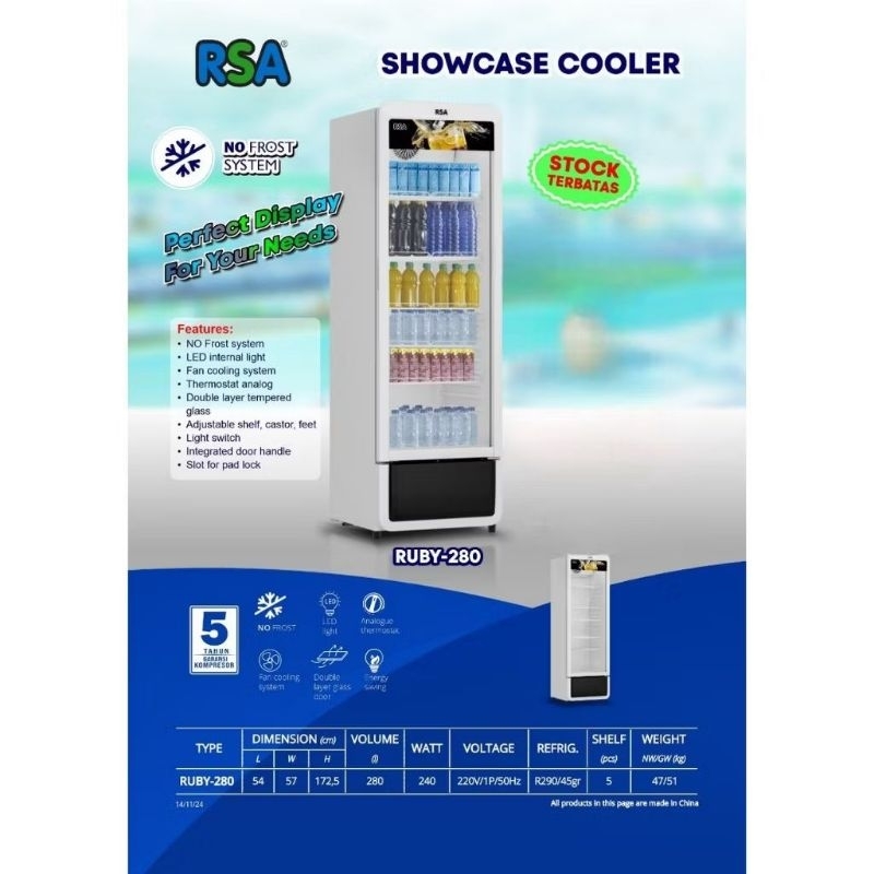 RSA Showcase 1 Pintu RSA 280 Liter Display Cooler RUBY-280