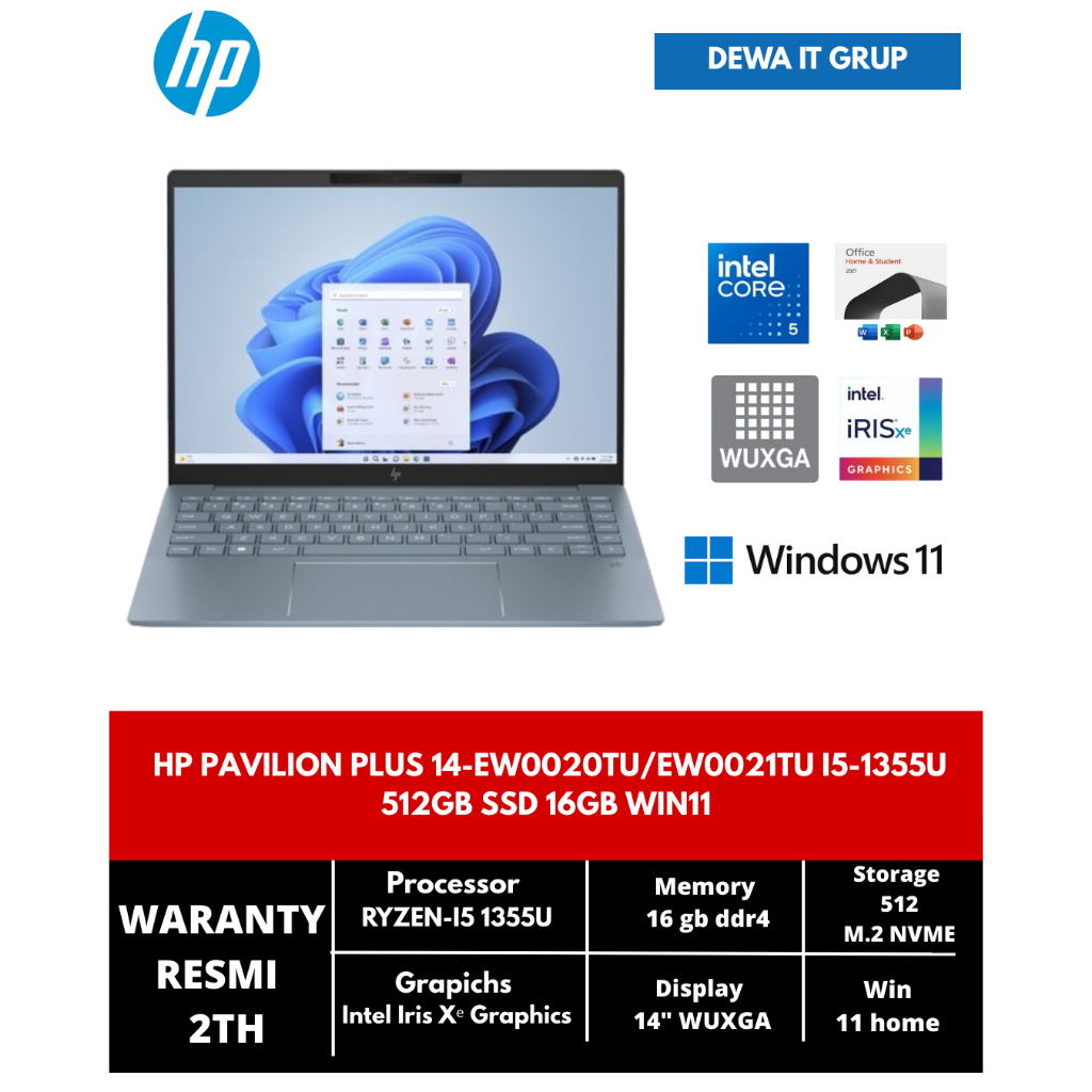 LAPTOP HP PAVILION PLUS 14-EW0020TU/EW0021TU I5-1355U 512GB SSD 16GB WIN11