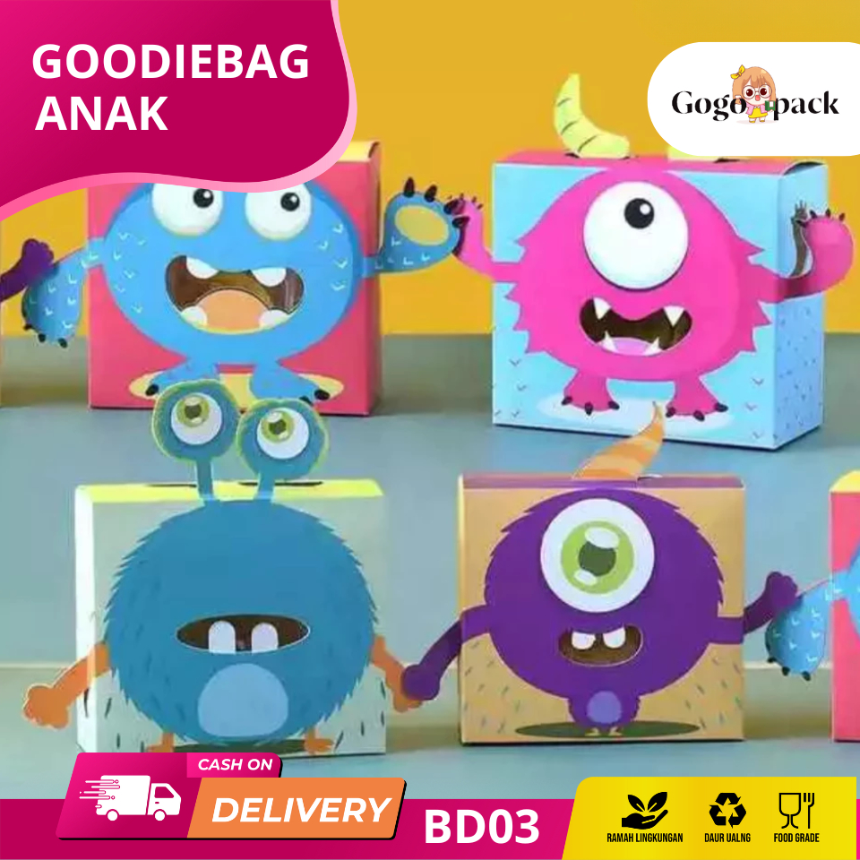 

Goodiebag anak / Goodiebag souvenir / Box ultah anak / Box kartun monster I BD03