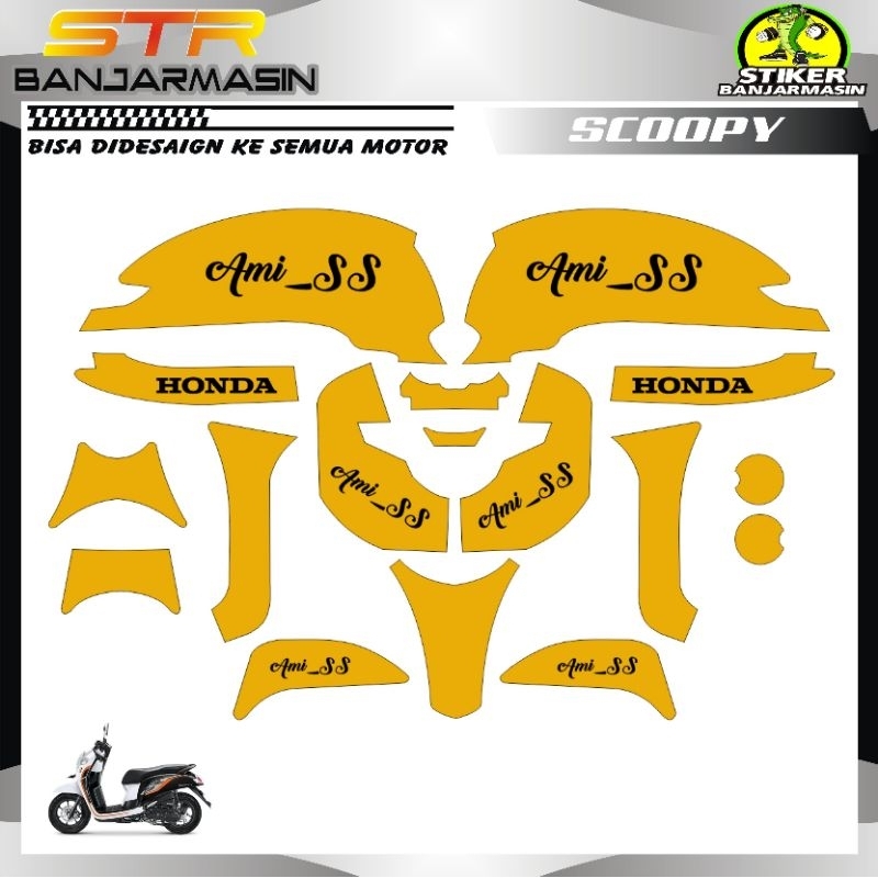 STRIPING / STIKER / DECAL MOTOR SCOOPY HITAM KUNING DEUS NEW