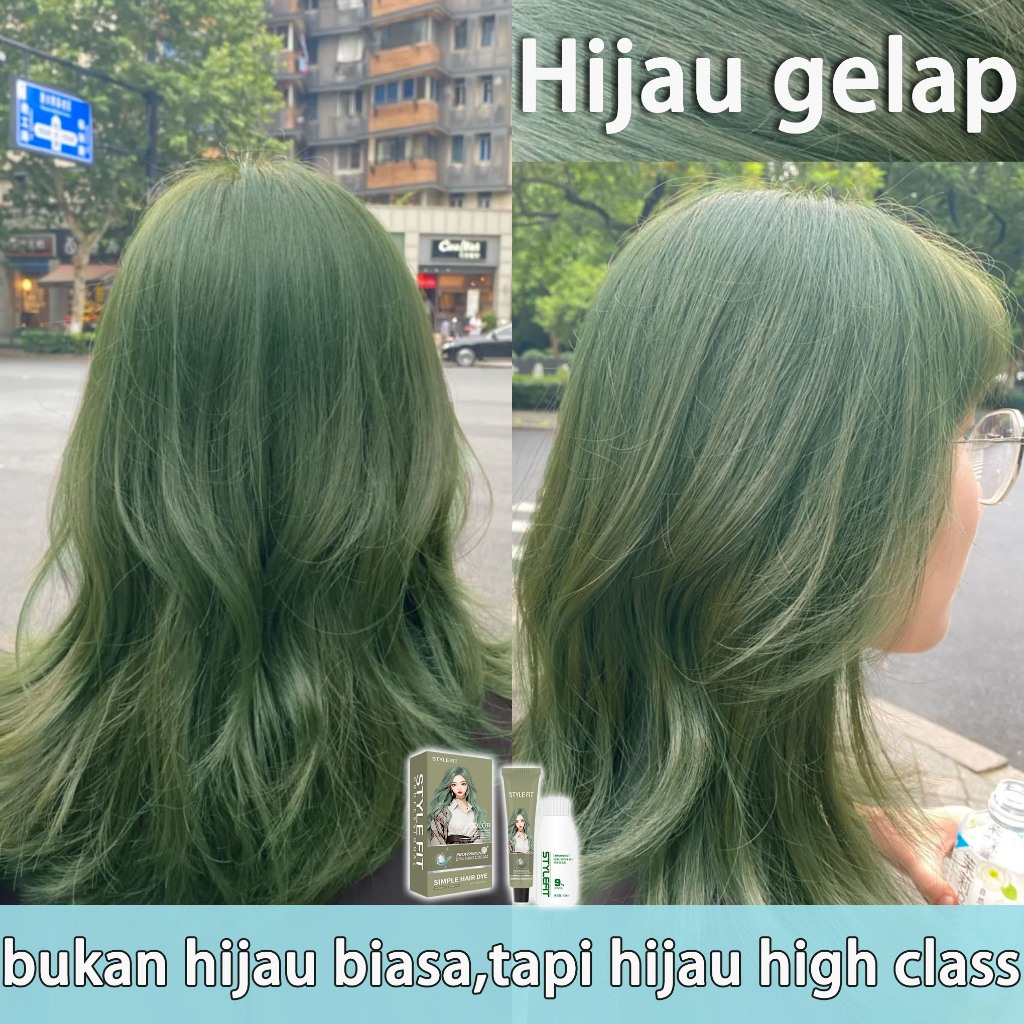【Terlihat cerah dan muda】Cat rambut Hijau olive 200ML Cat rambut fashion profesional(cat rambut,cat 