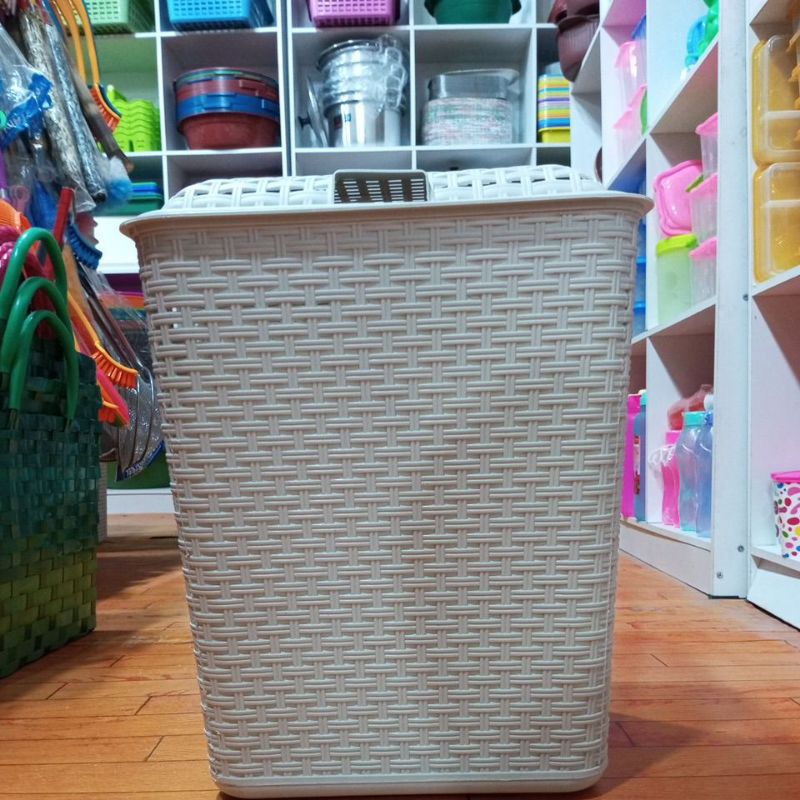 KERANJANG BAJU | KERANJANG PAKAIAN TUTUP| KERANJANG LAUNDRY TUTUP ENGSEL CORAK TIKAR/ROTAN