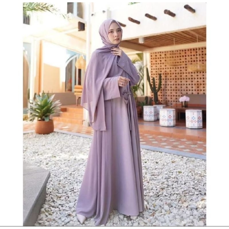 Abaya 3in1 Setelan Outer Dan Inner Dapat 2 Baju Plus Hijab Pasmina Model Helwa