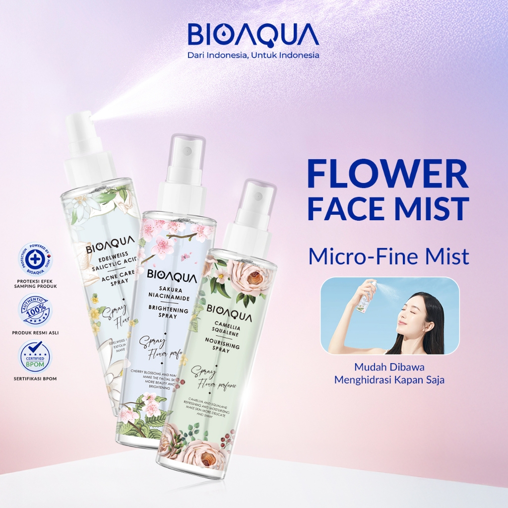 BIOAQUA Face Mist Everyday Spray Wajah Portable 150ml Hydrating / Brightening / Soothing Facemist Gl