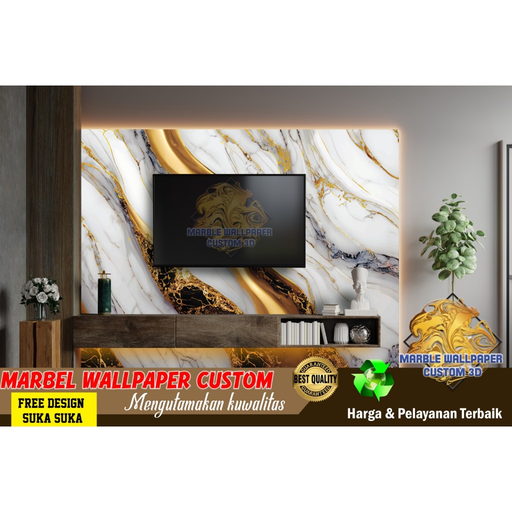 Wallpaper Custom 3D Tema Marmer | Wallpaper Dining Room Marmer | Wallpaper Ruang Makan Marmer | Wall
