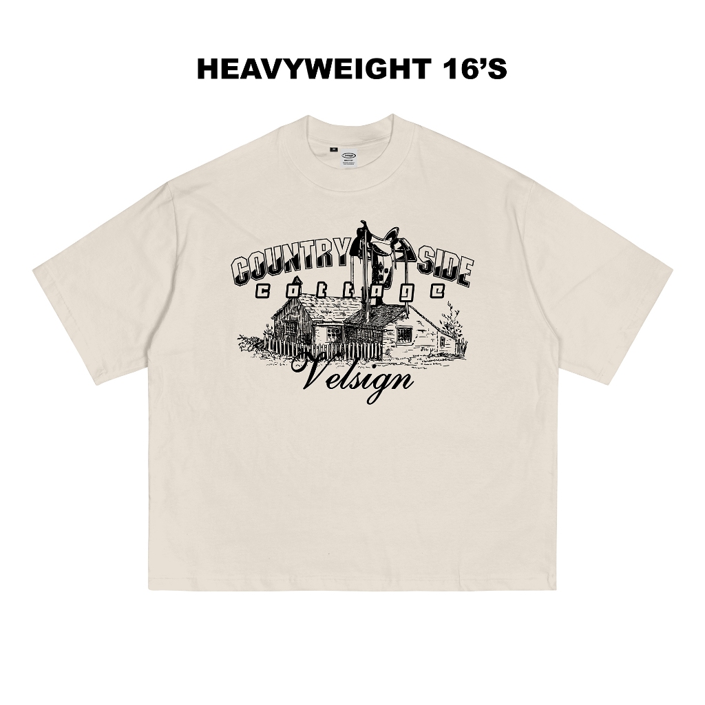Velsign 16S Heavyweight Boxy Oversize T shirt Tee Baju Kaos Distro Pria Wanita - Cottage