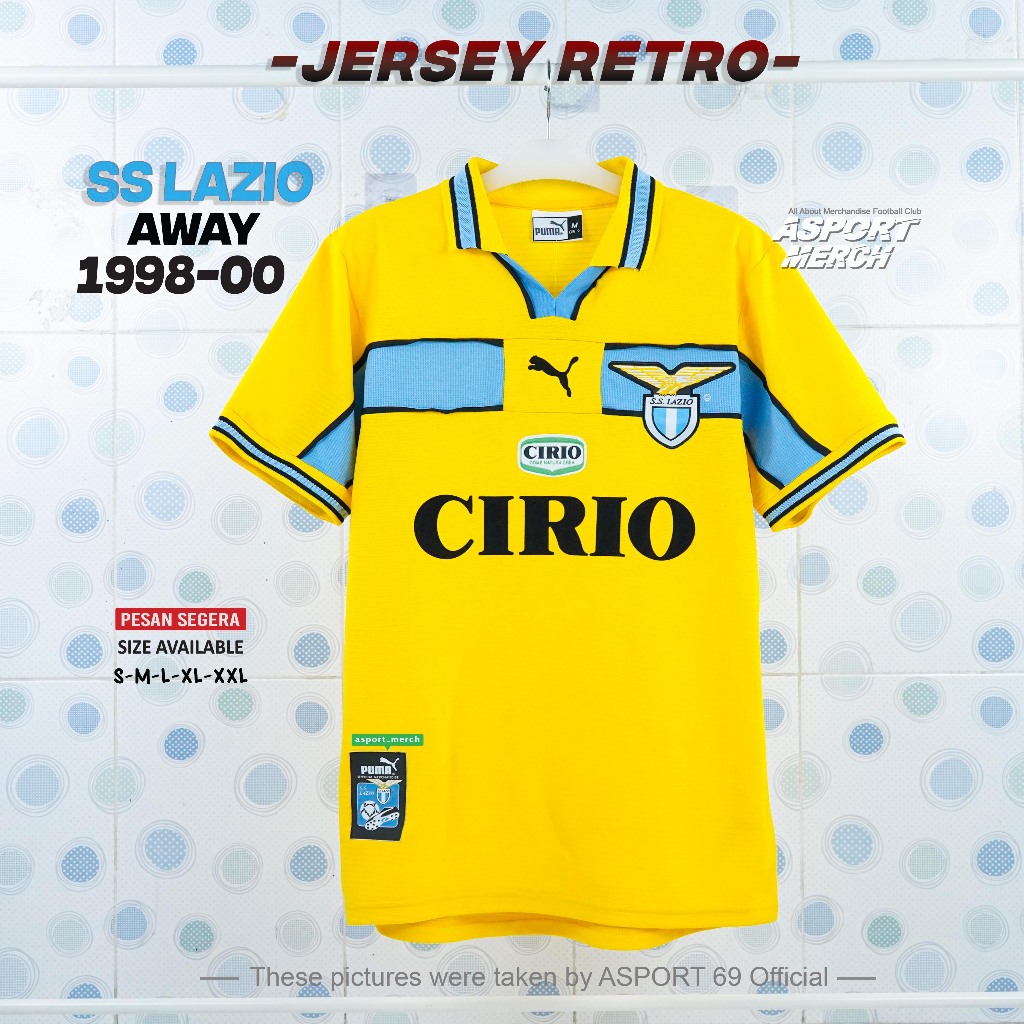 JERSEY BOLA LAZIO RETRO AWAY 1998 1999 2000 KUNING JERSEY RETRO LAZIO AWAY 98 99 00 YELLOW JERSEY BO
