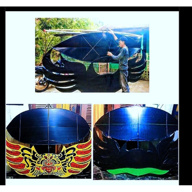 layangan ram raman sayap fiber uk 2.5 meter jadi - bisa request sampul parasut &  plastik glowing