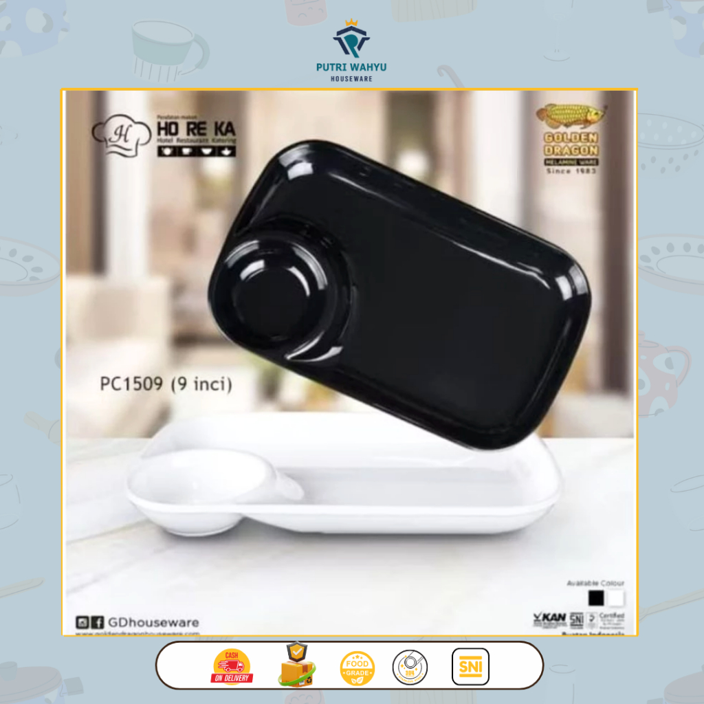 Piring Sekat Rounded Horeka Melamin PC1509 Golden Dragon / Piring Melamine Golden Dragon 14 Inch