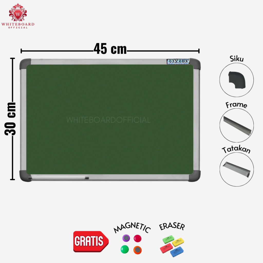 

SAKANA Papan Tulis Greenboard Magnet 30x45cm Gantung / Chalkboard / Papan Board / Papan Cafe
