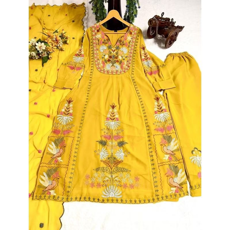 SETELAN/ONE SET WANITA/GAMIS SET FULL BORDIR PAYET KACA (MIDI DRESS, CELANA, KERUDUNG)