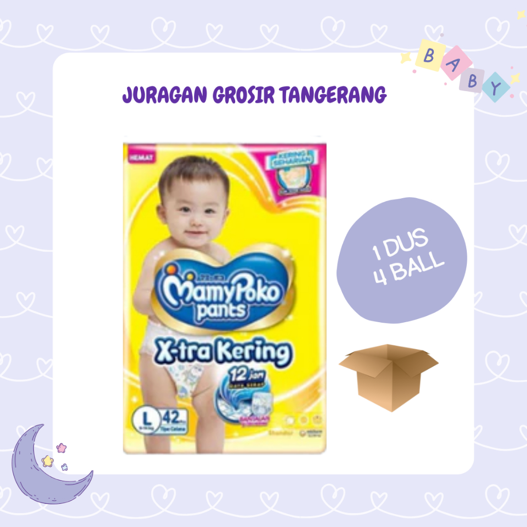 MamyPoko Pants X-tra Kering popok celana L 42 ( 1 dus isi 4 ball )