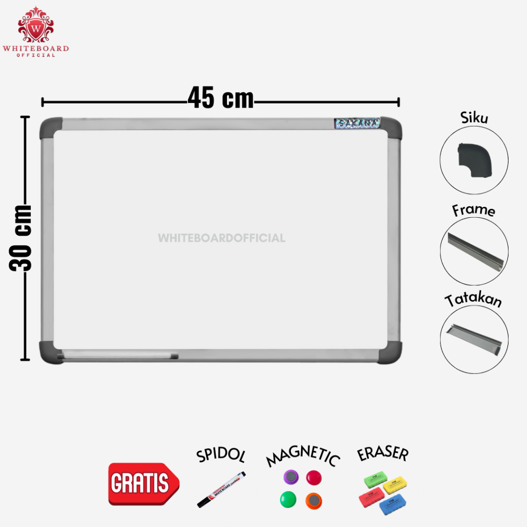 

SAKANA Papan Tulis White Board 30x45cm / Whiteboard Magnet Gantung Mudah Dihapus & Ditempel Magnet