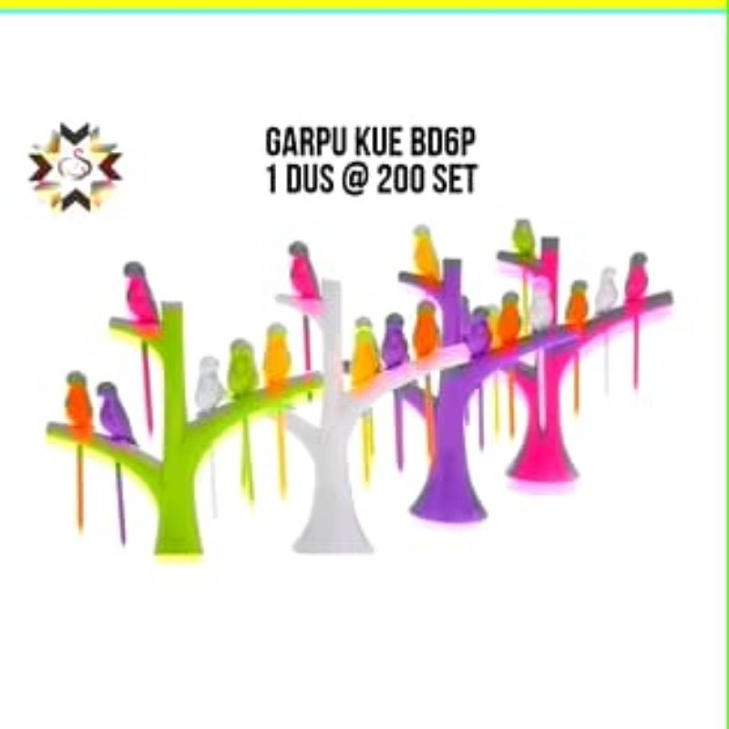 garpu kue motif burung set isi 6 garpu/garpu buah plastik) garpu unik/garpu lebaran/fruit form cake 