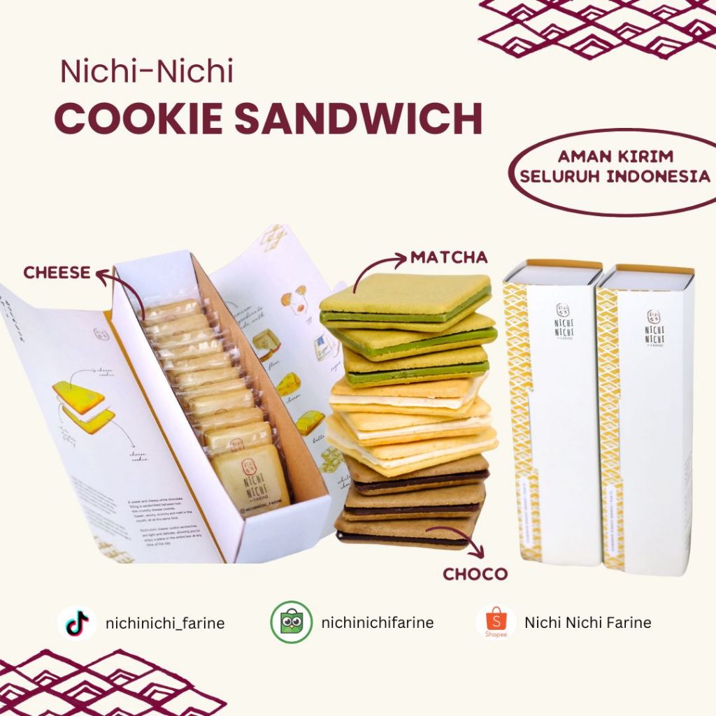

((Nanakoot Approved)) Matcha / Choco / Cheese Cookie Sandwich - Kue Kering Green Tea Matcha Jepang Enak BESTSELLER!! Nichi Nichi by Farine