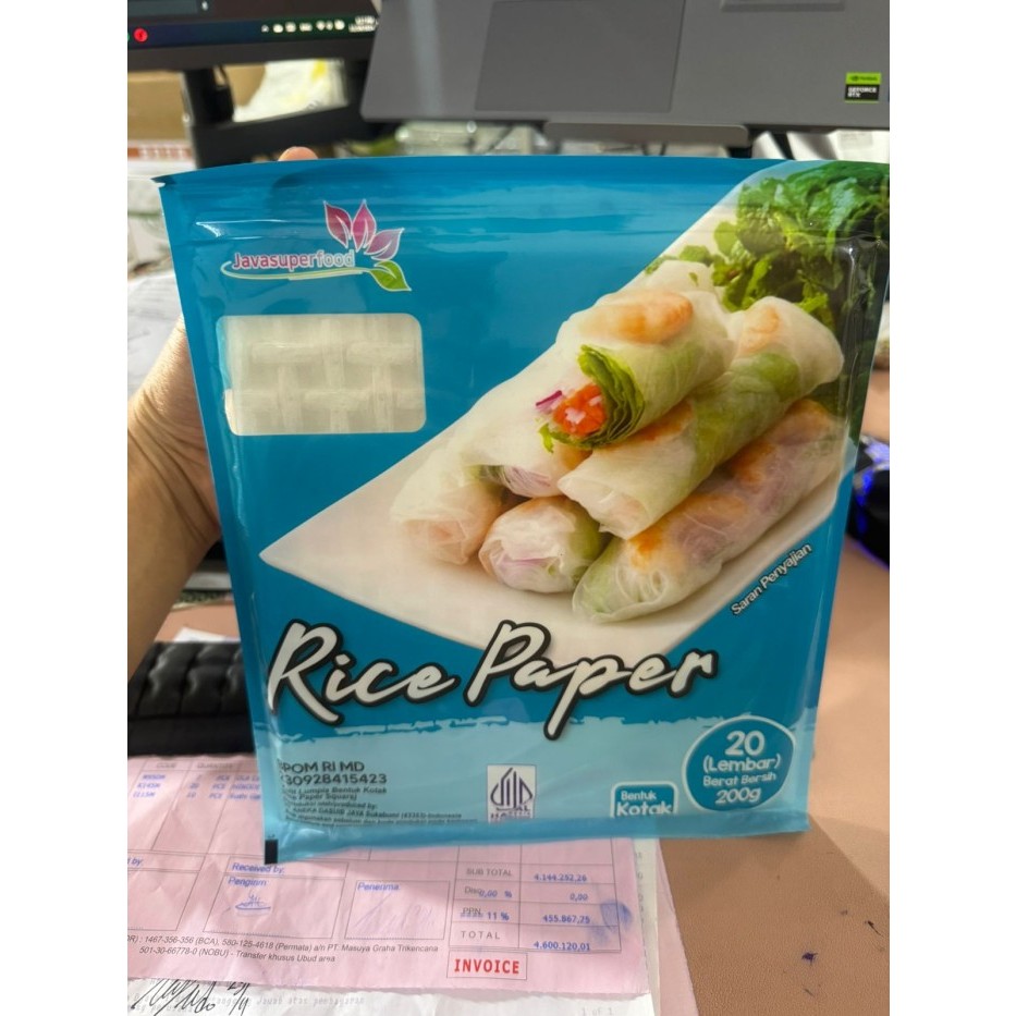 

Rice Paper KOTAK "Java Superfood " 200gr,20 lbr - 22x22cm Kulit Lumpia Vietnam - Vietnamese Spring Roll - kering,(tahan 1 bulan diudara luar)