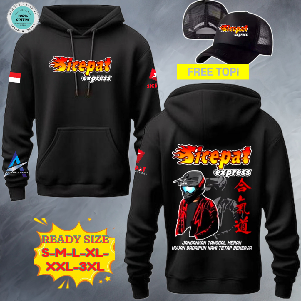 HOODIE JUMP EXPEDISI SICEPAT EXPRESS DESIGN KEREN LOGO LENGAN BAHAN KATUN FLEECE FREE TOPI KEREN