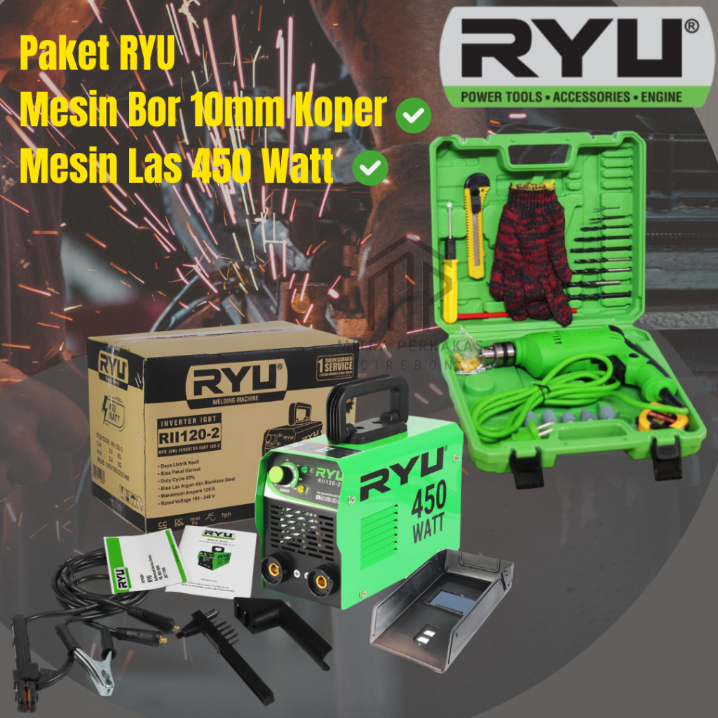PROMO Bor Mesin Las 450 watt Trafo Las Listrik Mesin Las 450 watt Lengkap Gerinda ryu Bor Koper 10mm