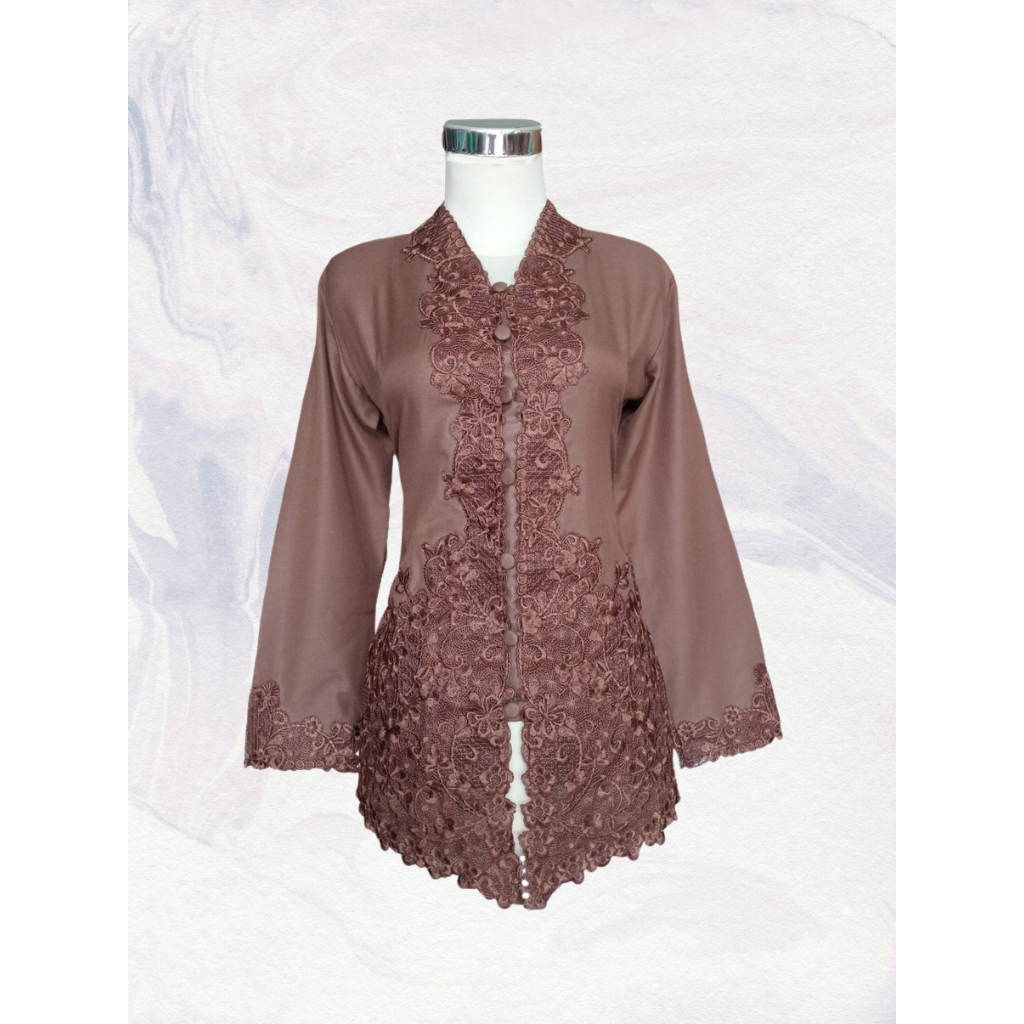 Kebaya Modern Katun Bordir Mimosa 601 Warna Coklat Ukuran S M L XL Jumbo