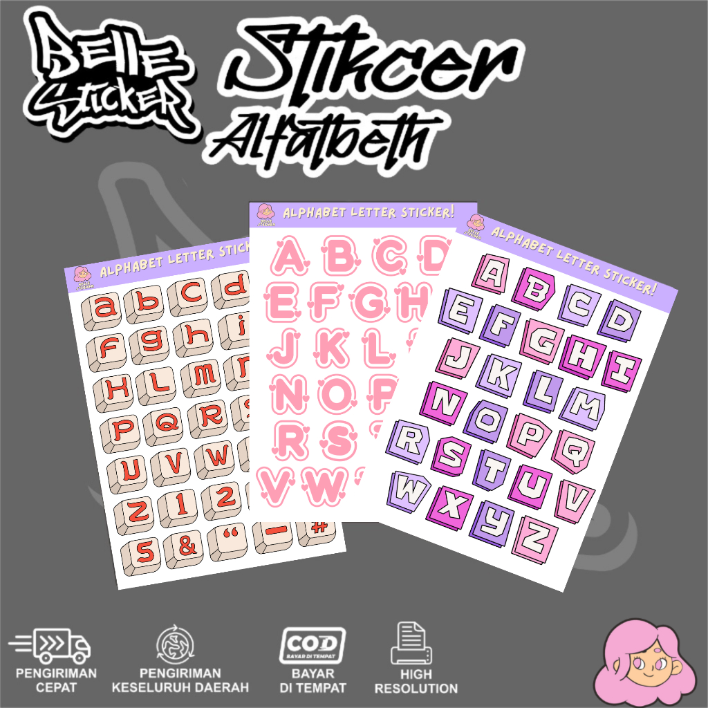 

Stiker Alfabet Huruf A-Z Stiker Dekorasi Scrapbook Aesthetic Waterproof untuk Laptop Motor dan Helm