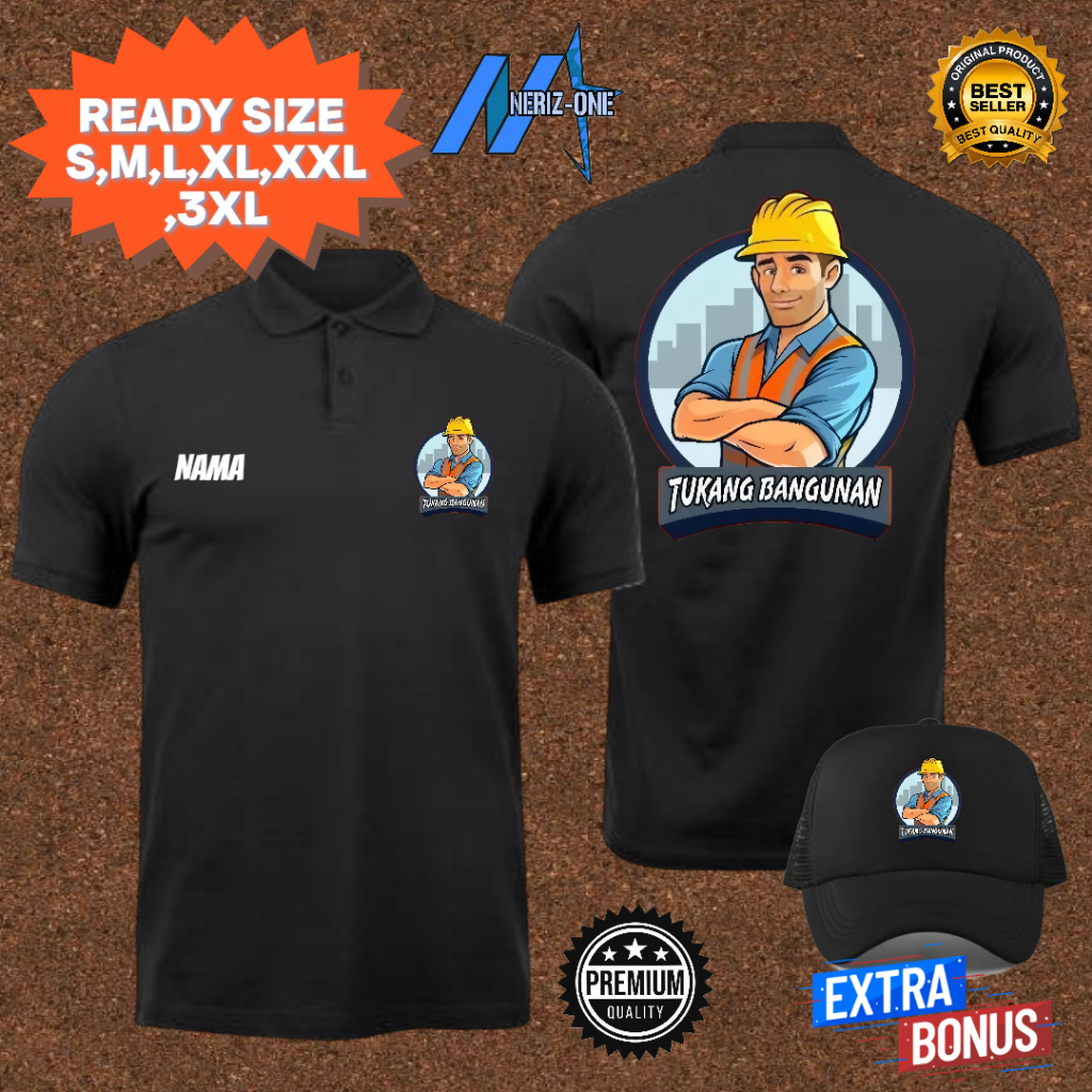 KAOS KERAH PRIA PROFESI TUKANG BANGUNAN KEREN SIMPLE BISA PAKAI NAMA KALIAN READY WARNA LAINNYA FREE