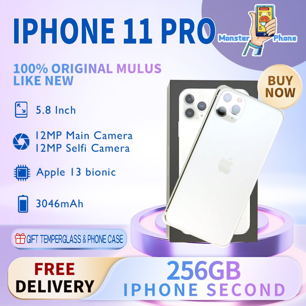 iPhone 11Pro 256GB Second Original100% INTER OLED-Original Fullset Mulus Normal Like New Phone