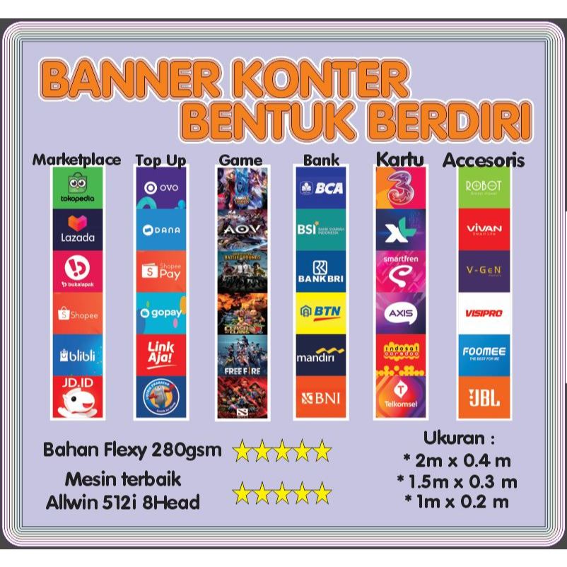 TERMURAH BANNER SPANDUK KONTER HIASAN TOKO BENTUK BERDIRI