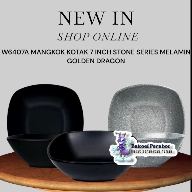 Grosir dan Ecer W6407A Mangkok Melamin Kotak 7 Inch Motif batu Golden Dragon