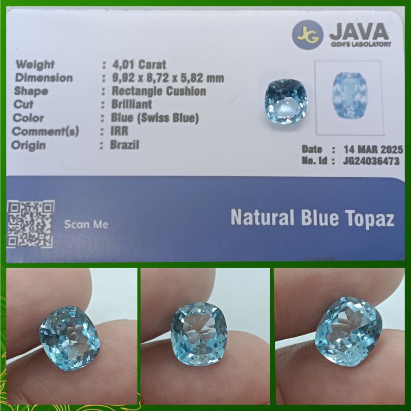 Natural Swiss Blue Topaz cutting 4 ct Topas memo GLI