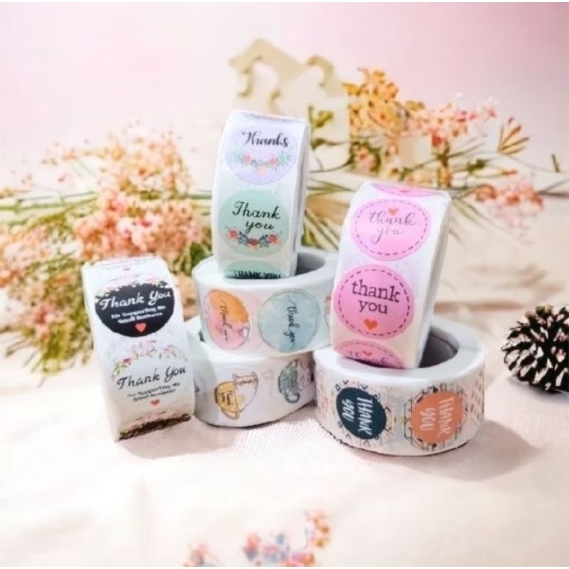 

1 roll Sticker thank you 500pcs/ Stiker thank you motif bunga batik kartun fragile
