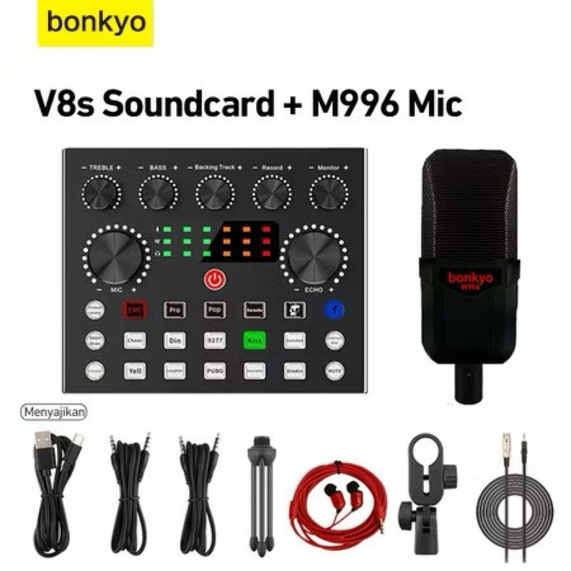 Soundcard V8s Bluetooth With Mic M996 Bonkyo free Earphone