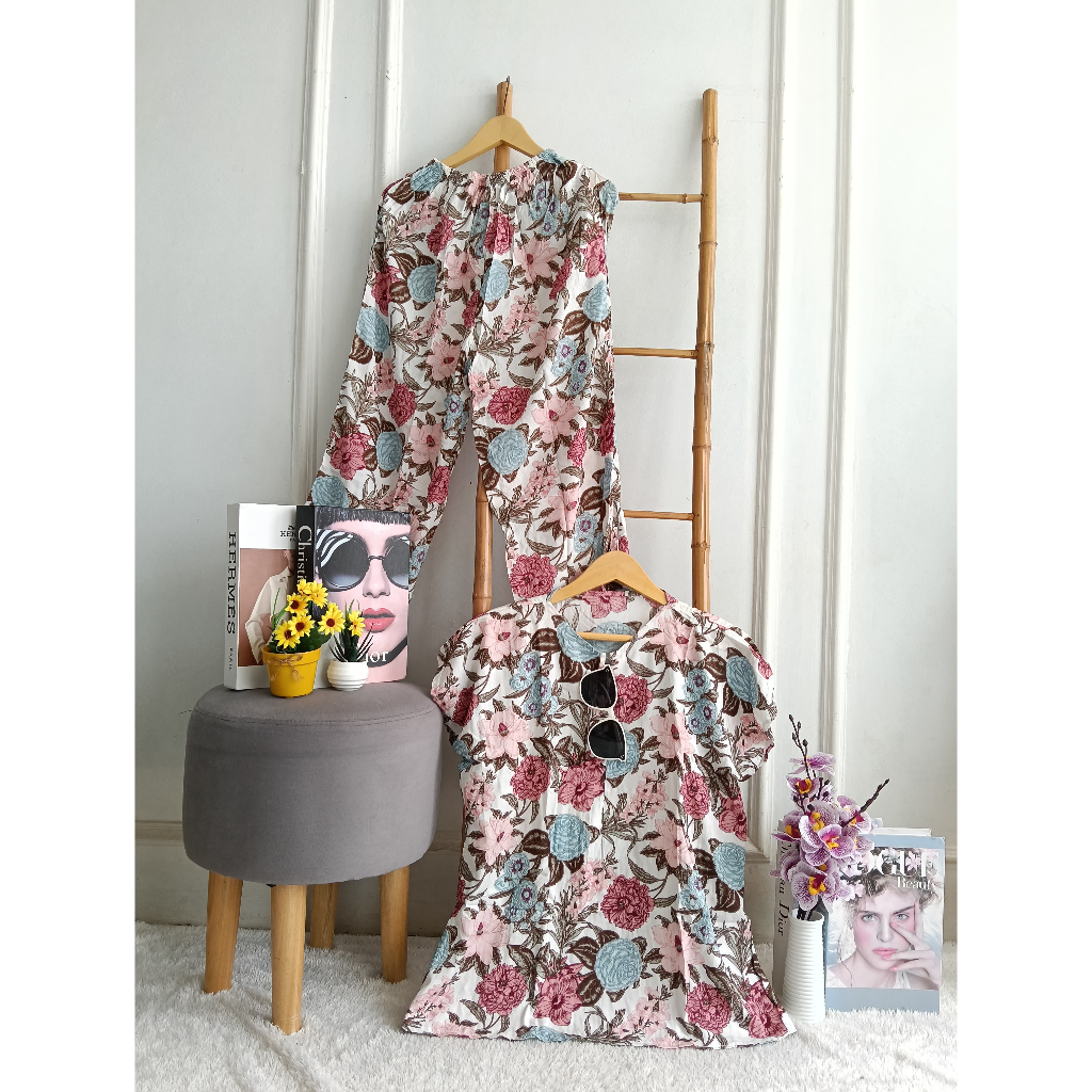 One set rayon premium motif | Piyama rayon adem motif | Setelan rayon motif nyaman adem tangan pende
