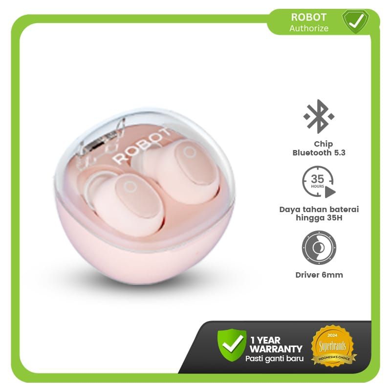 ROBOT PLYBUDS T22 TWS Bluetooth 5.3 Earbuds Casing Transparan Tahan Air Pemakaian 36 Jam - Garansi 1